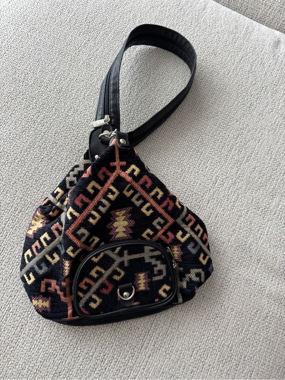 Woven Aztec-Pattern Black Shoulder Bag
